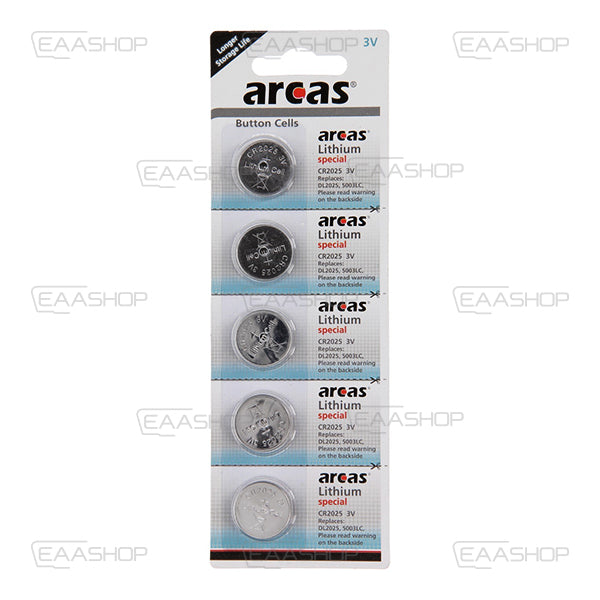 Arcas Pack 5 Piles Bouton Lithium Cr2025