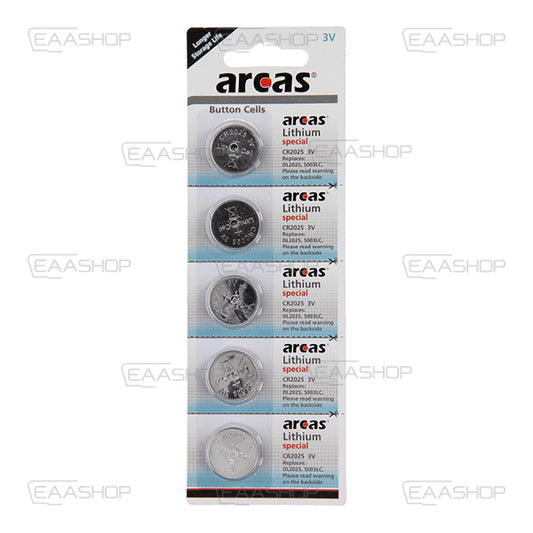 Arcas Pack 5 Piles Bouton Lithium Cr2025
