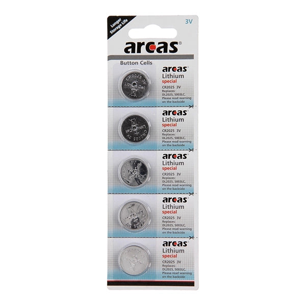 Arcas Pack 5 Piles Bouton Lithium Cr2025