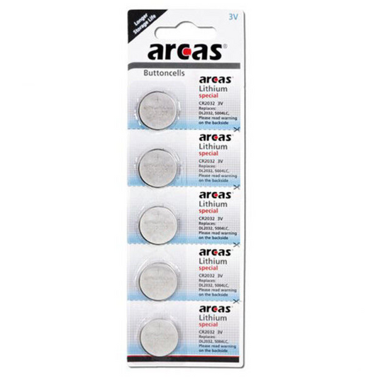 Confezione da 5 batterie a bottone al litio Arcas Cr2032