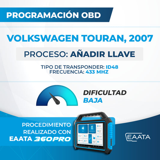 Programación OBD - VOLKSWAGEN Touran, 2007 - Añadir llave